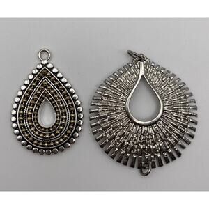 2 Large Silver Tone Open Teardrop Pendants for Crafting